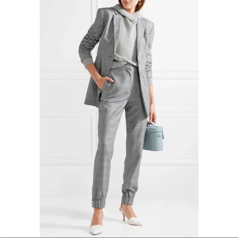 TIBI Cooper Plaid Wool Silk Jogger‎ Pants